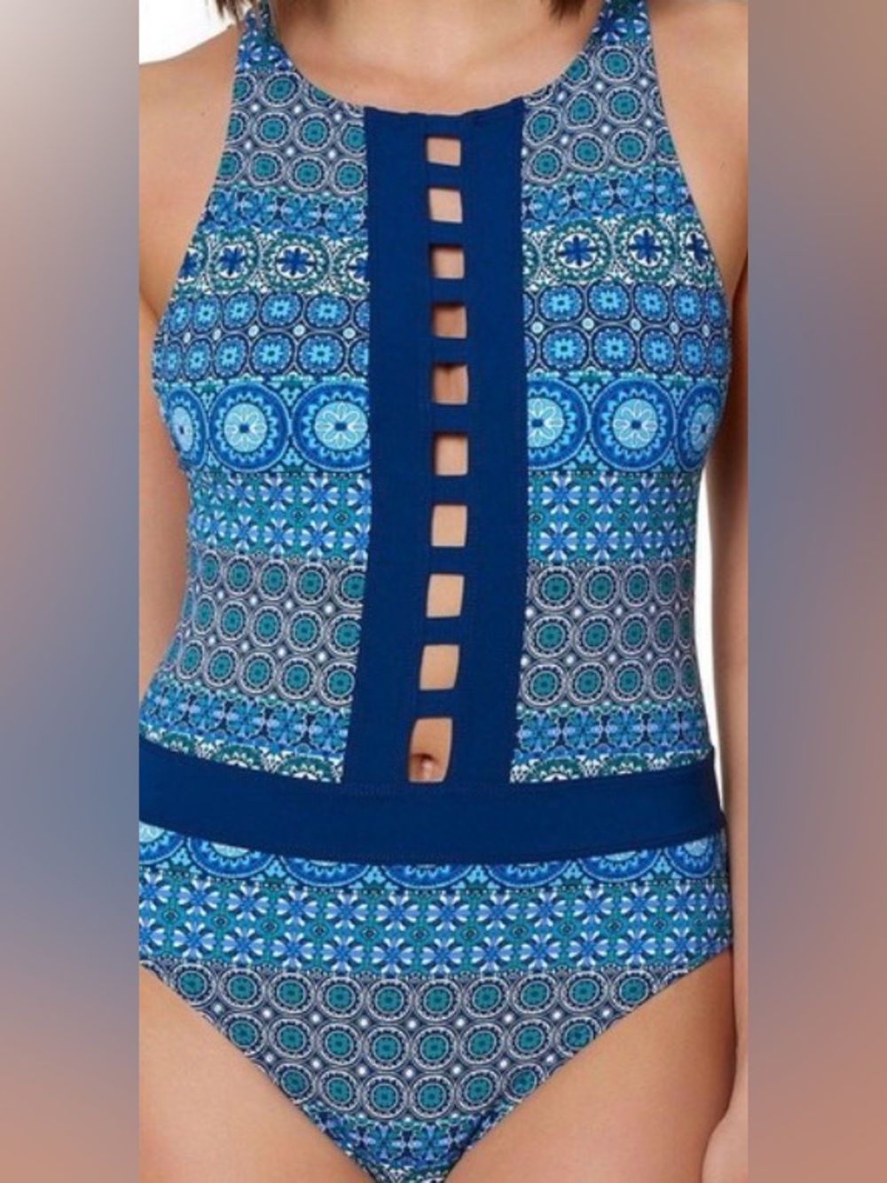Bleu Rod Beattie Navy Allover Printed One Piece Swimsuit  $125 SIZE 10  READ